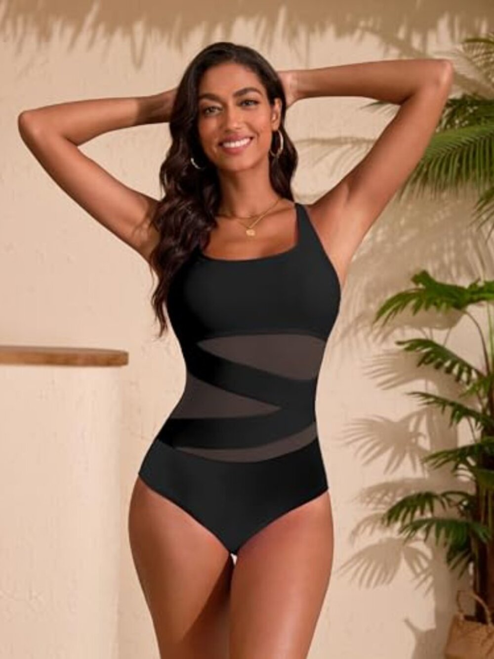 Women's Mesh One Piece Swimsuits Tummy Control - Picture 3 of 6